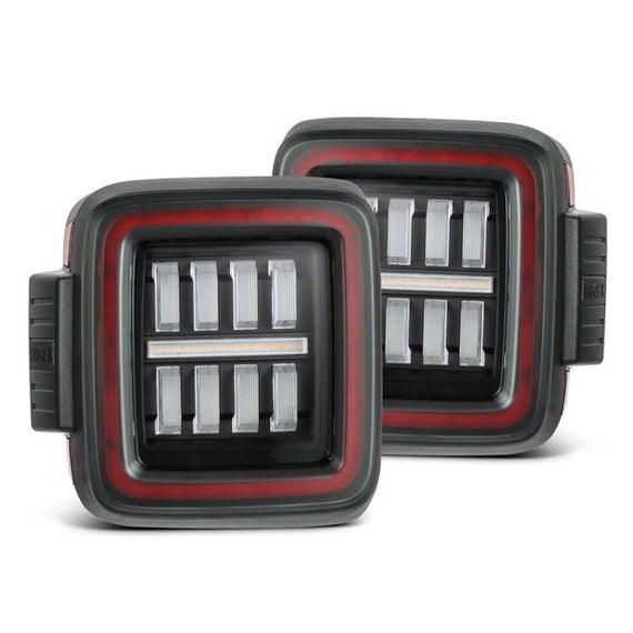 AlphaRex NOVA Series Prismatic LED Tail Lights Black Red 18-26 Jeep Wrangler JL