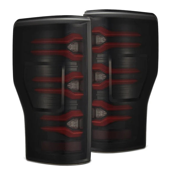AlphaRex LUXX Series LED Tail Lights Black Red 17-22 Ford Super Duty F250 F350
